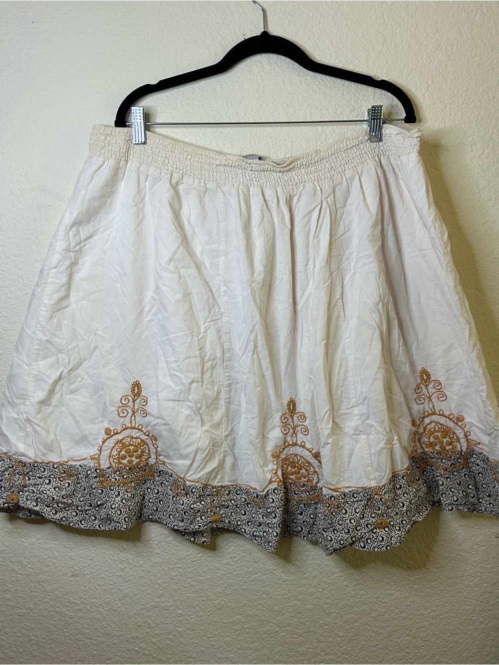 Merona White Bohemian Embroidered Cotton Skirt Gold Accents Cottage Core XXL